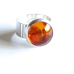 amber and sterling silver ring